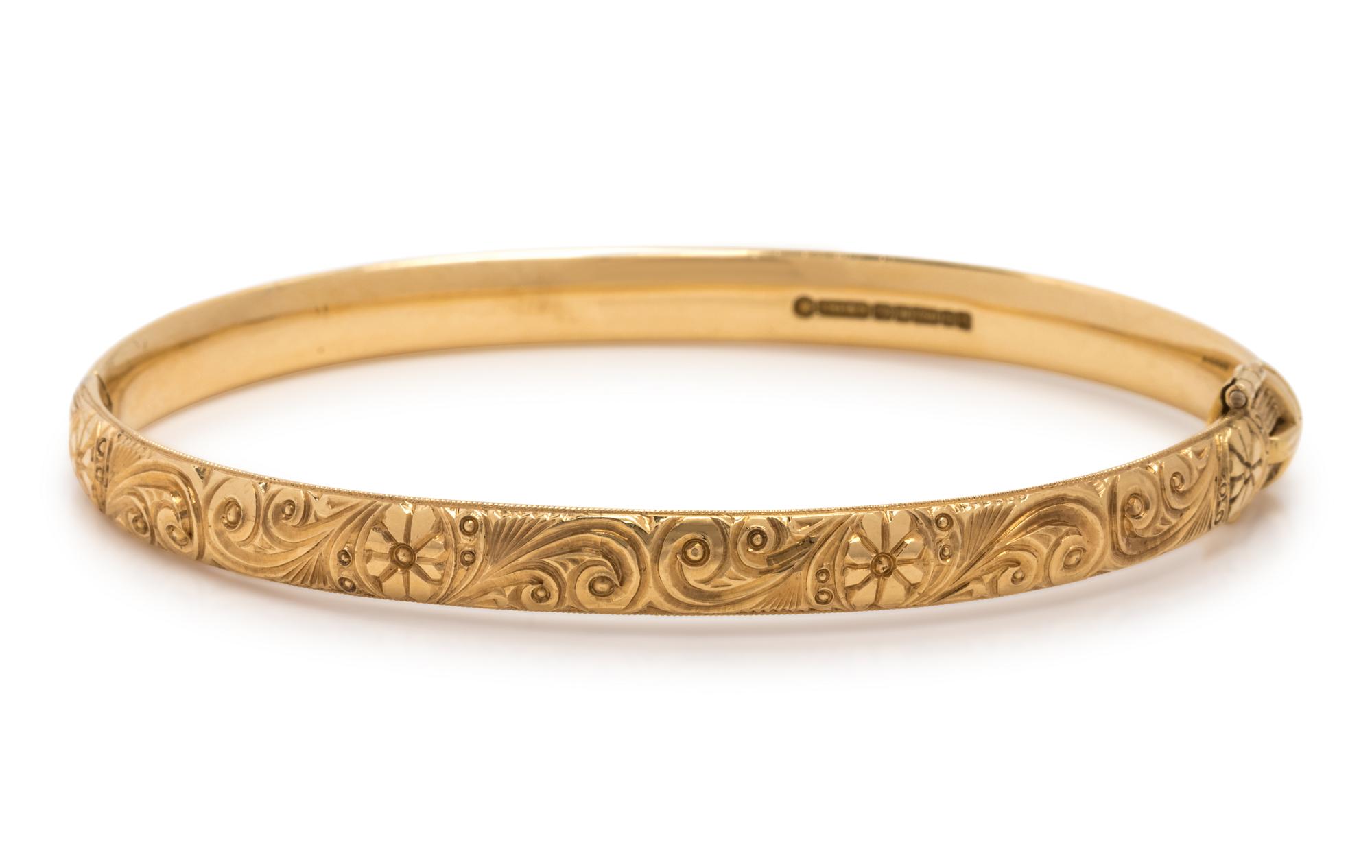CHARLES GREEN & SON, YELLOW GOLD BANGLE BRACELET