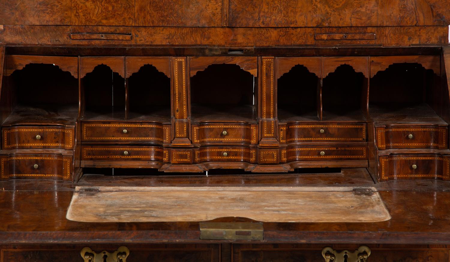 A George I Burr Yew Wood Secretary Bookcase