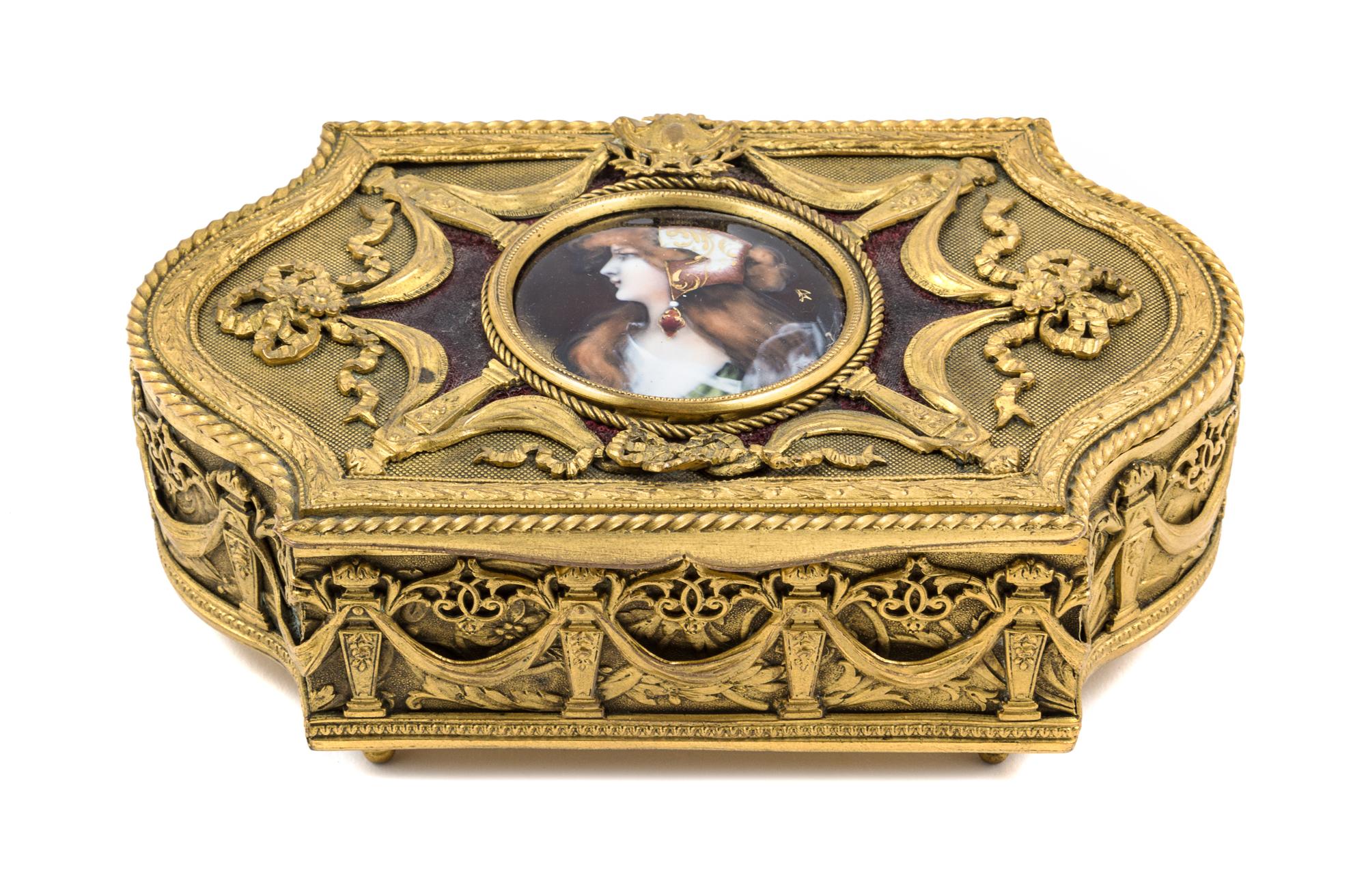 A French Gilt Bronze and Enamel Table Casket Width 6 1/4 inches. — 19TH CENTURY