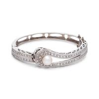 DIAMOND AND CULTURED PEARL BANGLE BRACELET