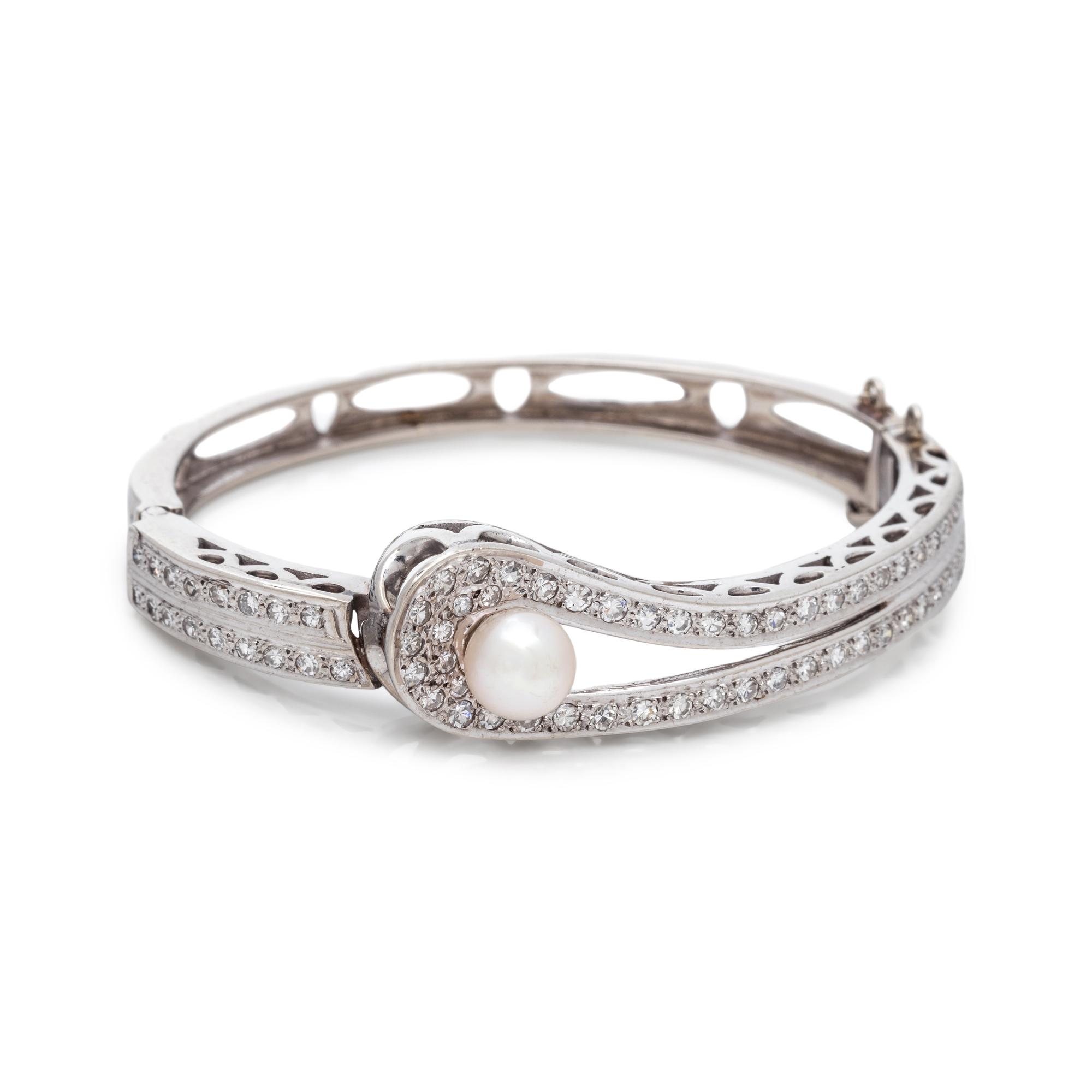 DIAMOND AND CULTURED PEARL BANGLE BRACELET