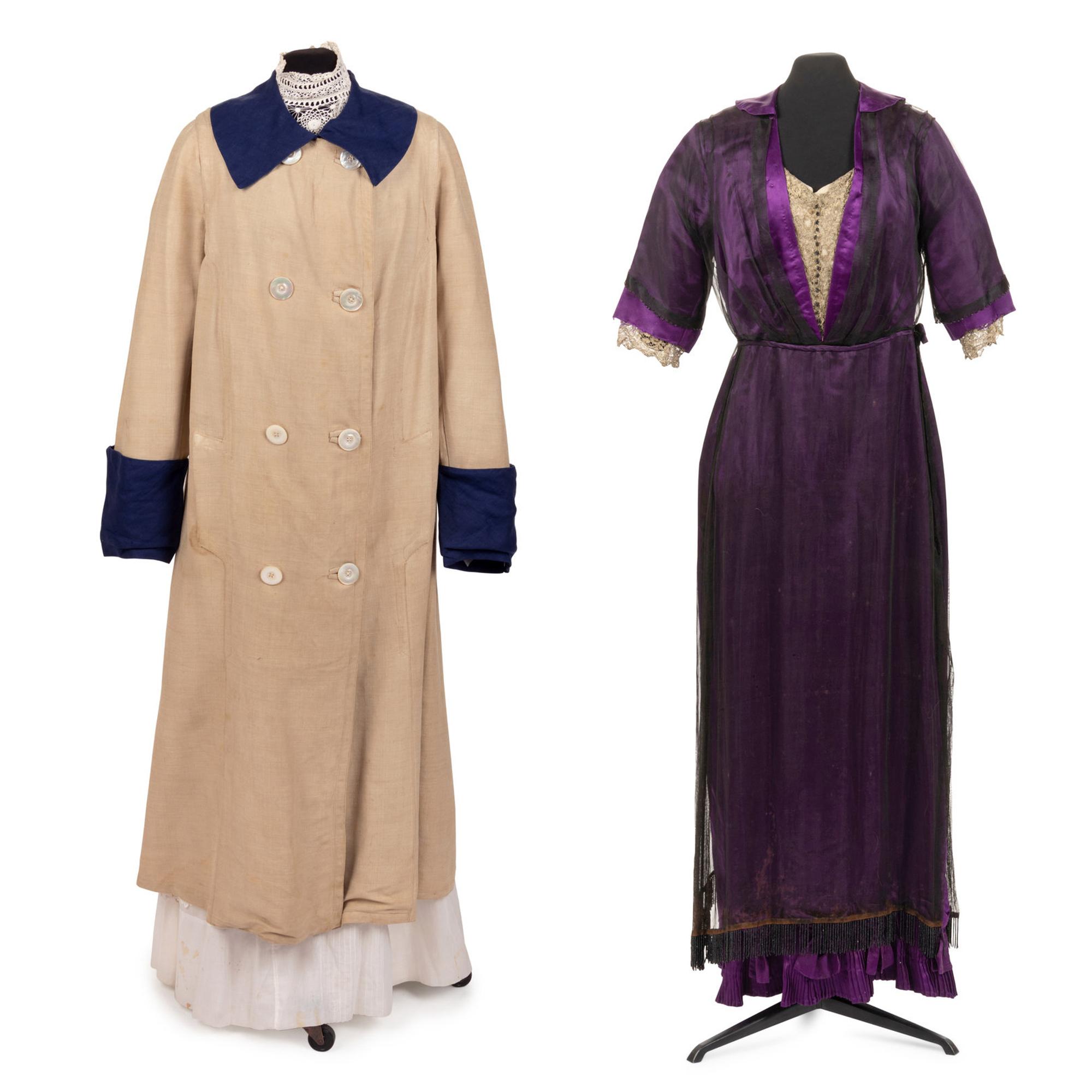 Two 1910s items: One Linen Duster, One Evening Dress