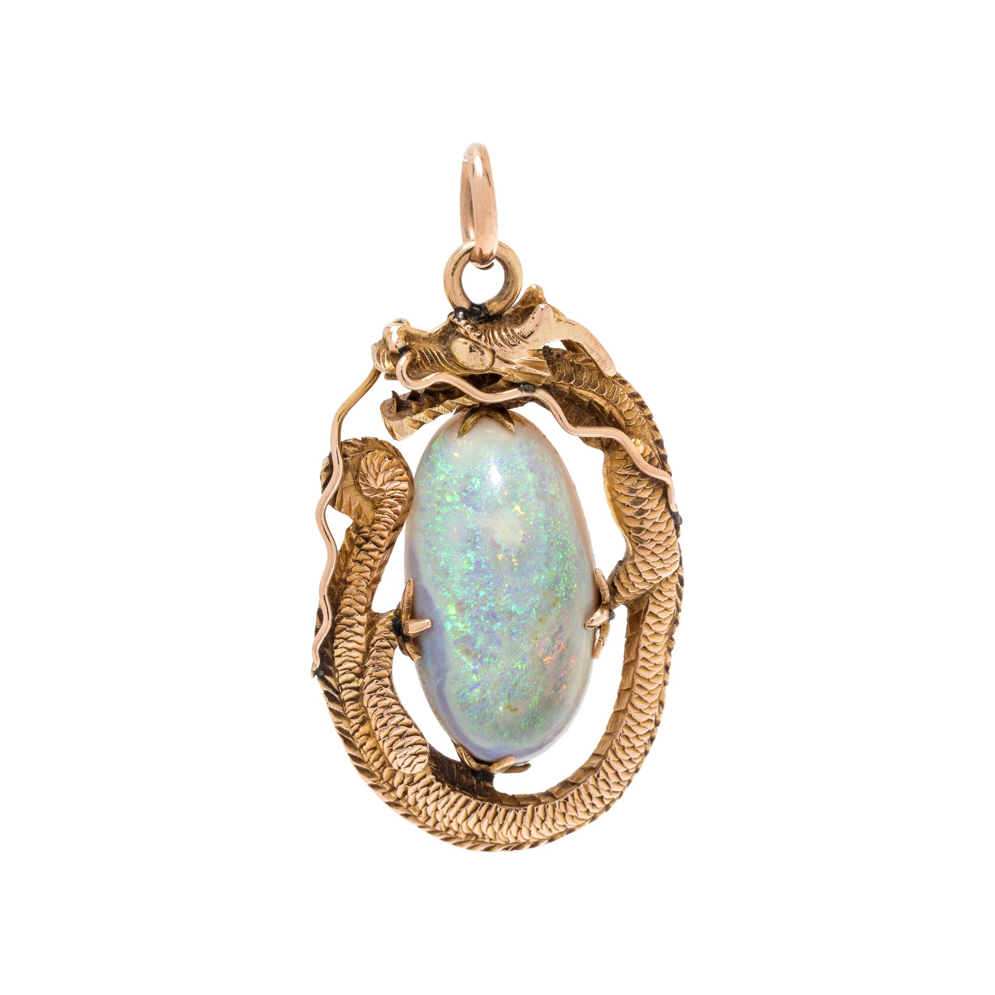 YELLOW GOLD AND OPAL DRAGON PENDANT