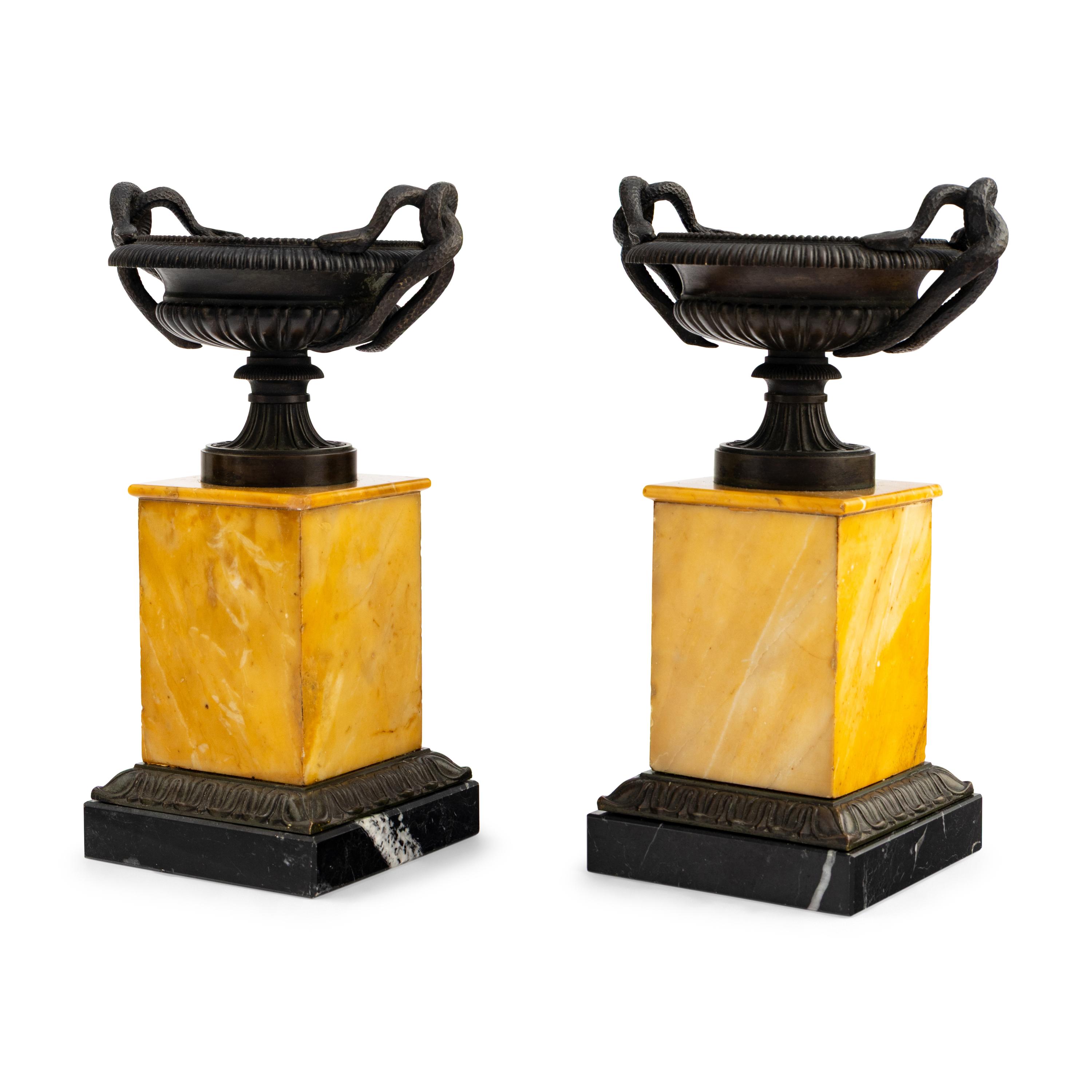 A Pair of French Marble and Bronze Tazze
