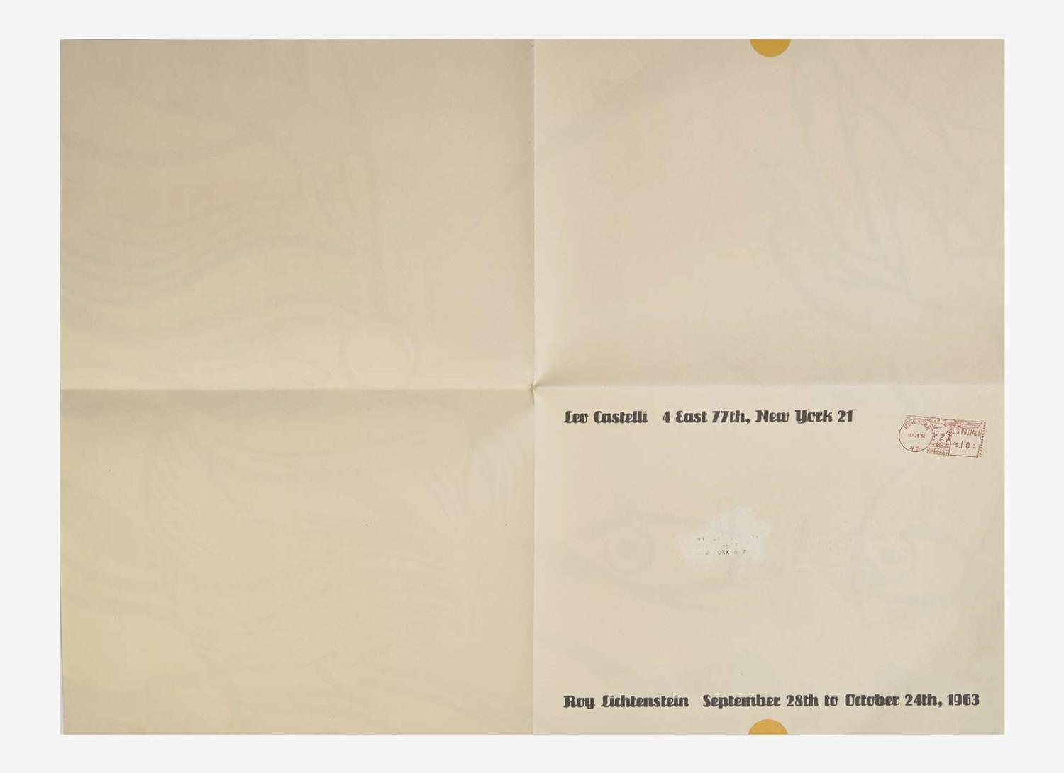 [Art] [Lichtenstein, Roy]: (Crying Girl) Printed Invitation to Lichtenstein's Exhibition at Leo Castelli