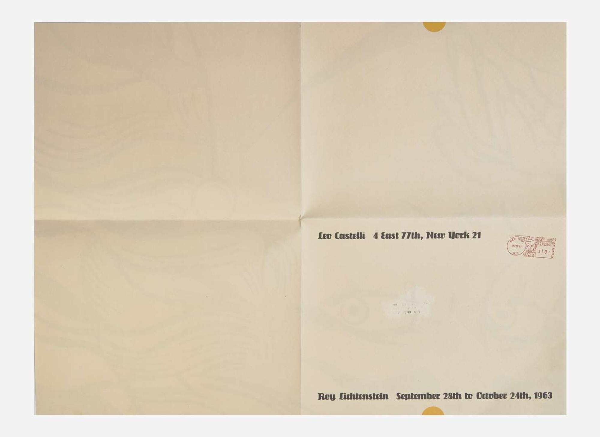 [Art] [Lichtenstein, Roy]: (Crying Girl) Printed Invitation to Lichtenstein's Exhibition at Leo Castelli