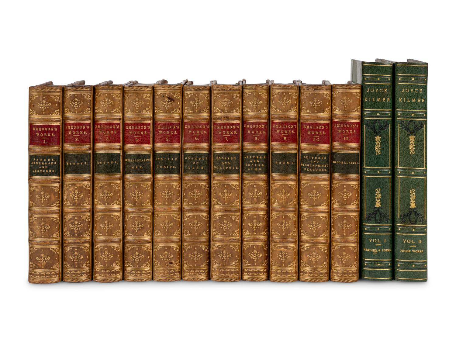 [BINDINGS]. A group of approximately 65 volumes, most in contemporary leather bindings, including works related to American history & literature, comprising: