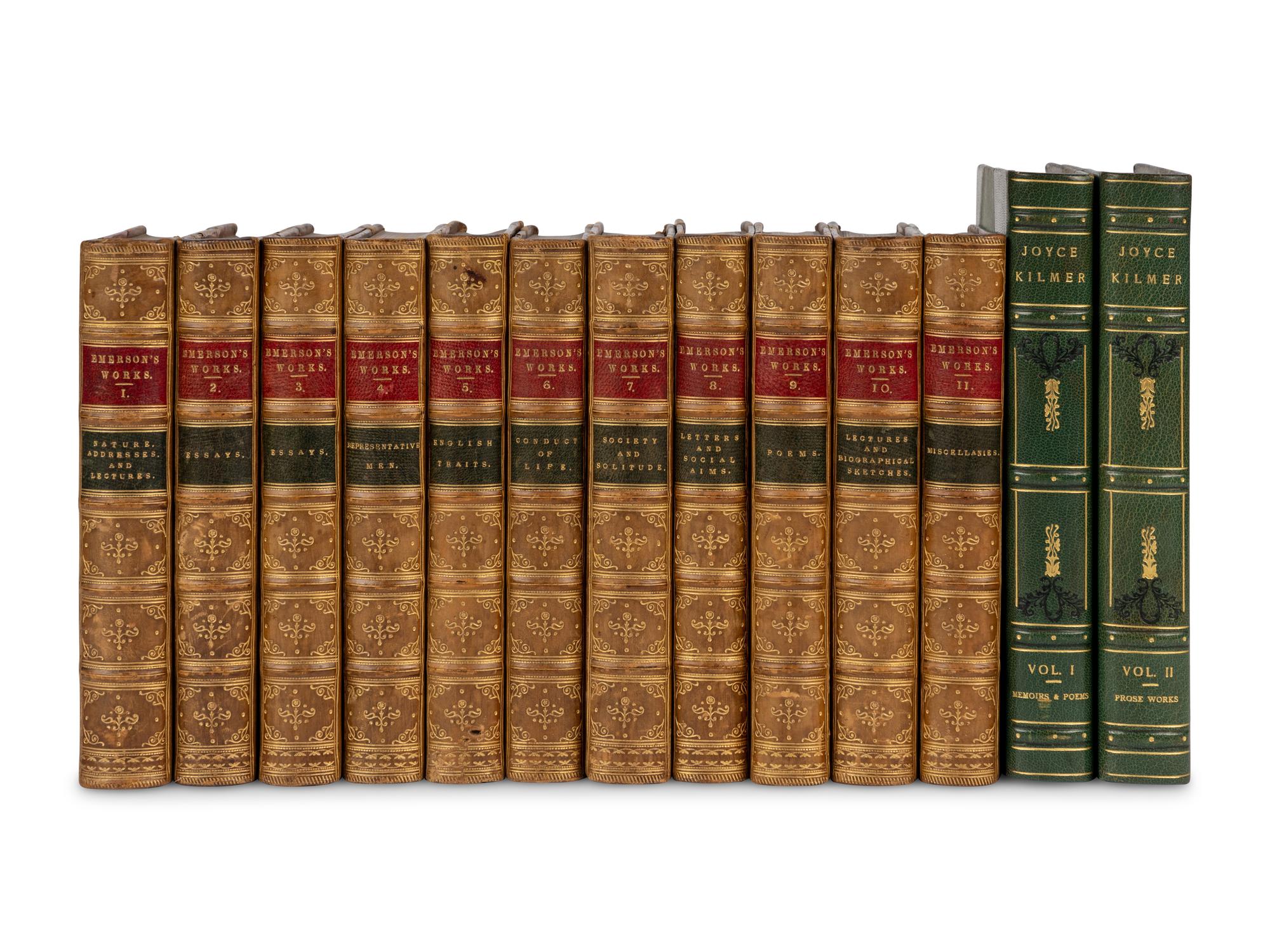 [BINDINGS]. A group of approximately 65 volumes, most in contemporary leather bindings, including works related to American history & literature, comprising: