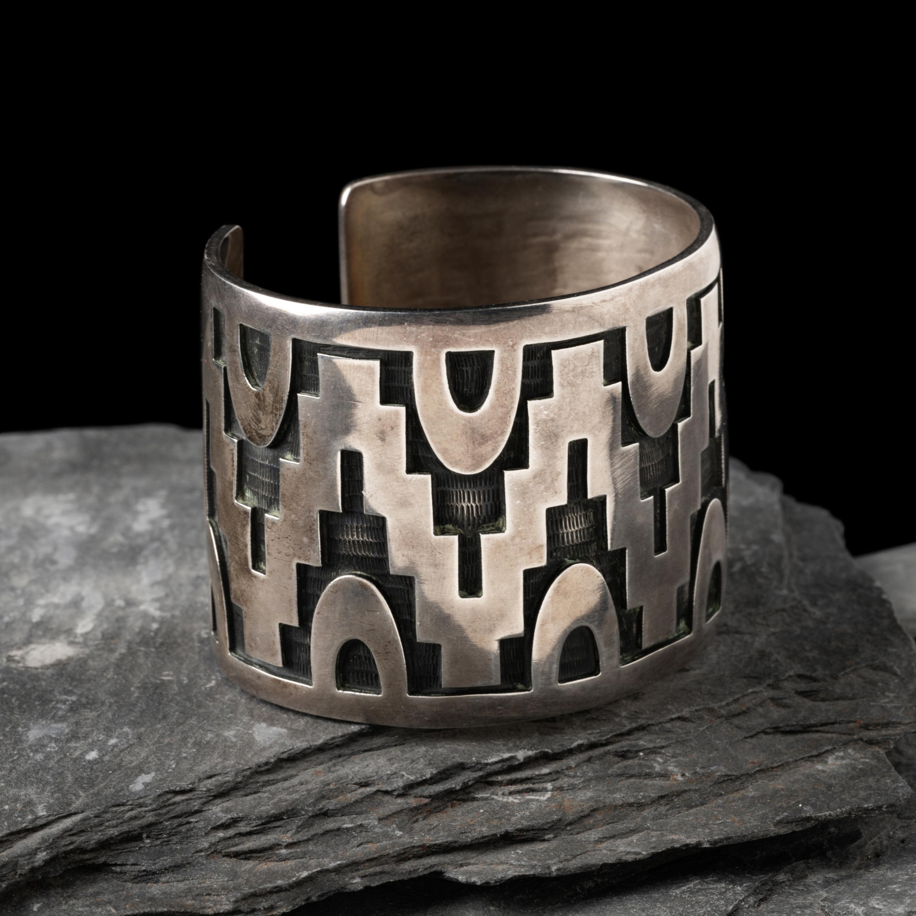 Steven Sockyma (Hopi, 20th century) — Silver Overlay Cuff Bracelet