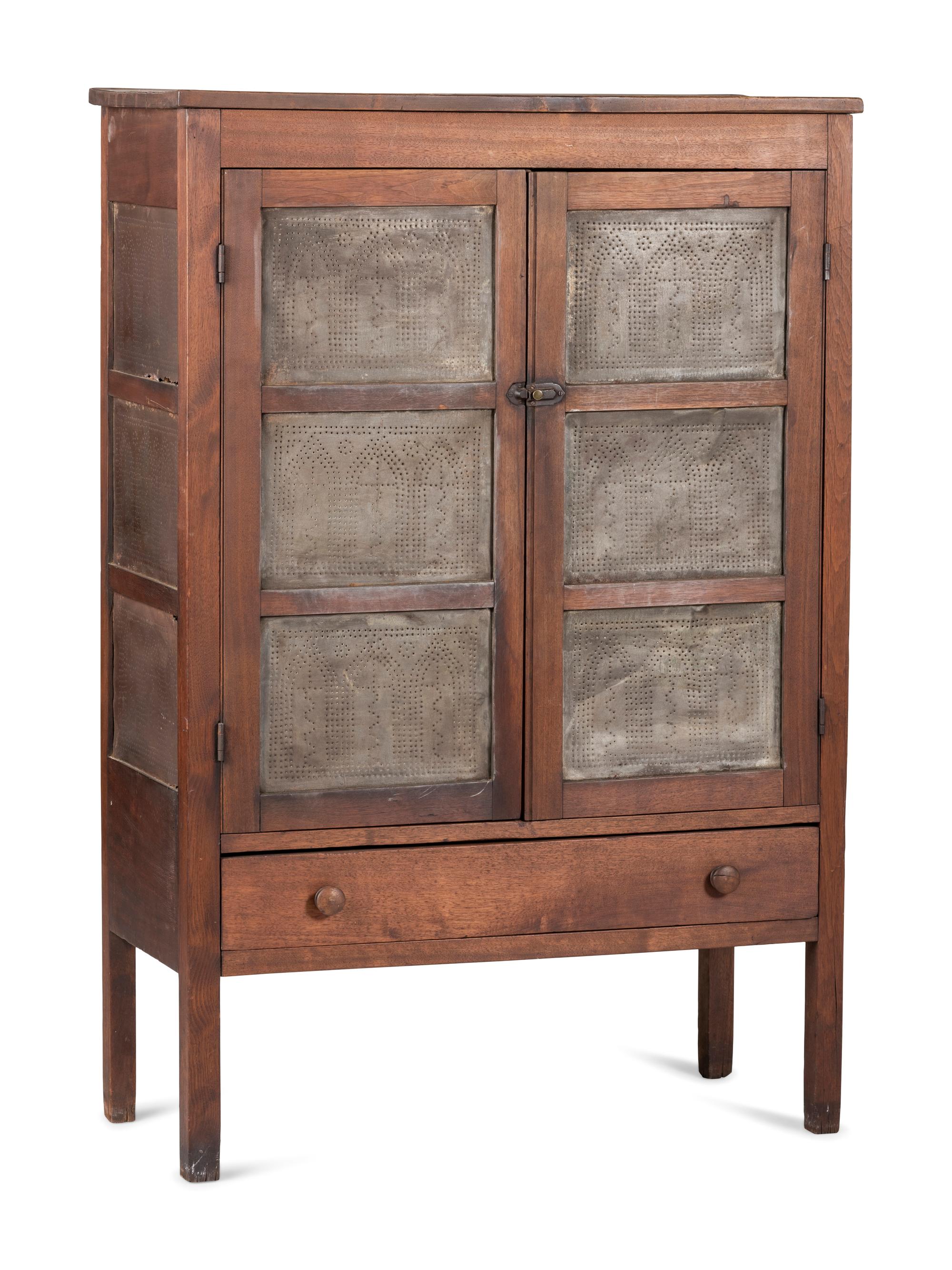 A Walnut Pie Safe with Punched Tin Panels