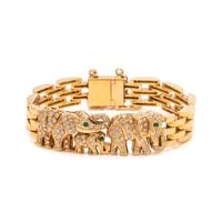 YELLOW GOLD, DIAMOND AND EMERALD ELEPHANT BRACELET