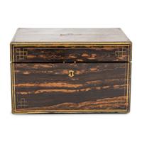 A Victorian Brass-Inlaid Calamander, Silver and Cut-Glass Fitted Dressing Box