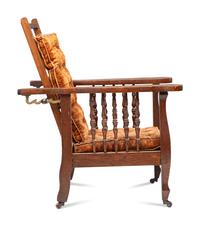 A Victorian Carved Mahogany and Tufted Velvet Upholstered Child's Reclining Armchair
