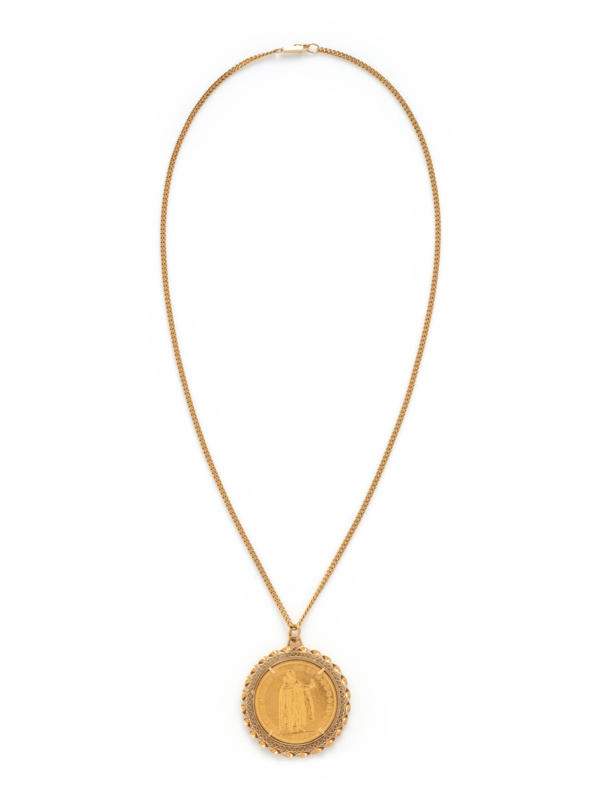 YELLOW GOLD $100 KORONA COIN PENDANT/NECKLACE