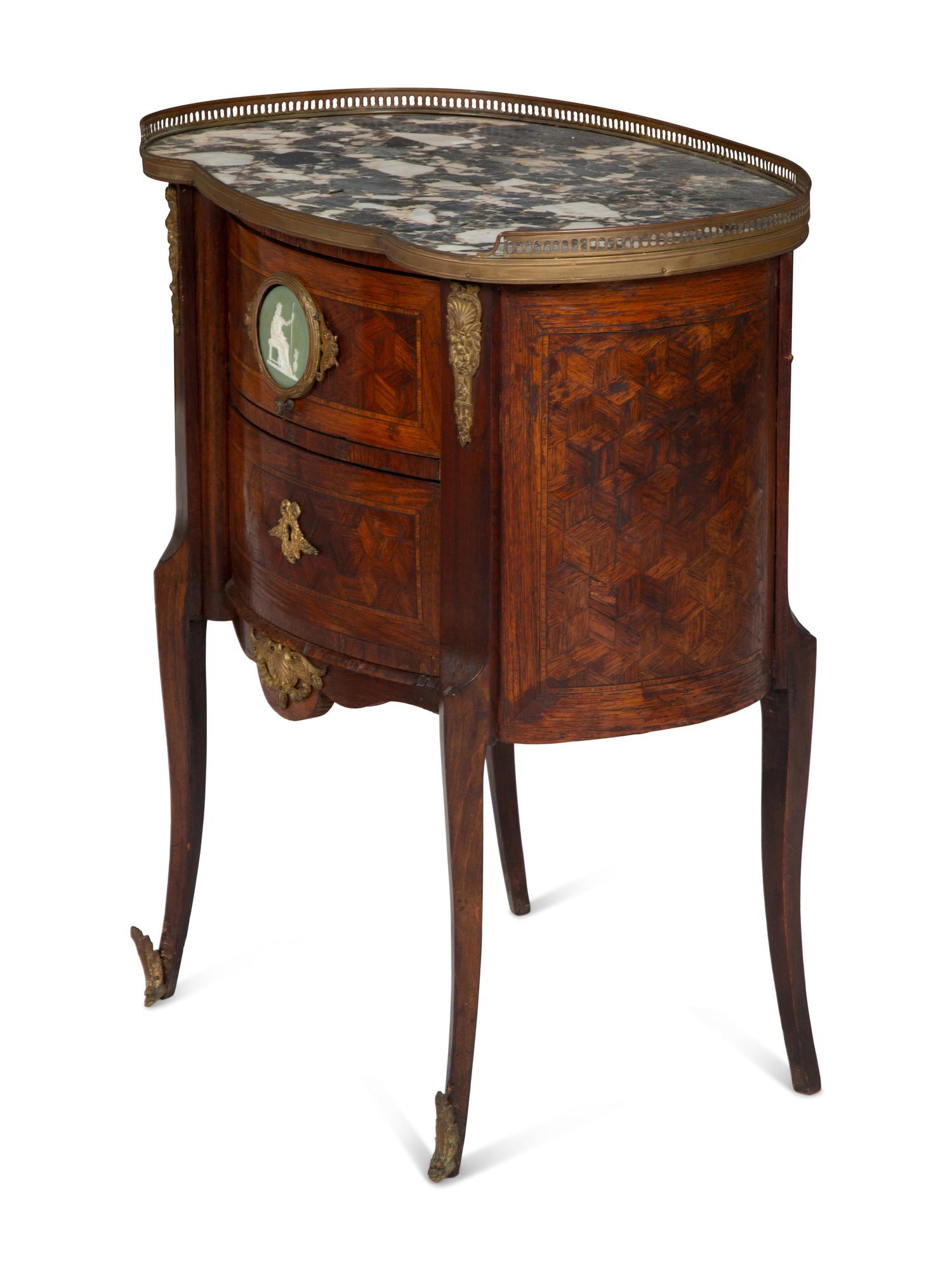 A Louis XV/XVI Transitional Style Gilt Bronze Mounted Parquetry Marble-Top Side Table