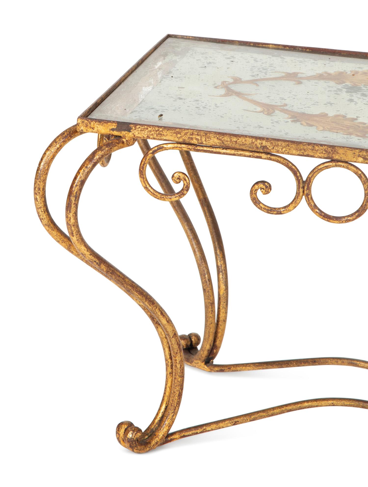 A Gilt Metal and Reverse Painted Glass Low Table