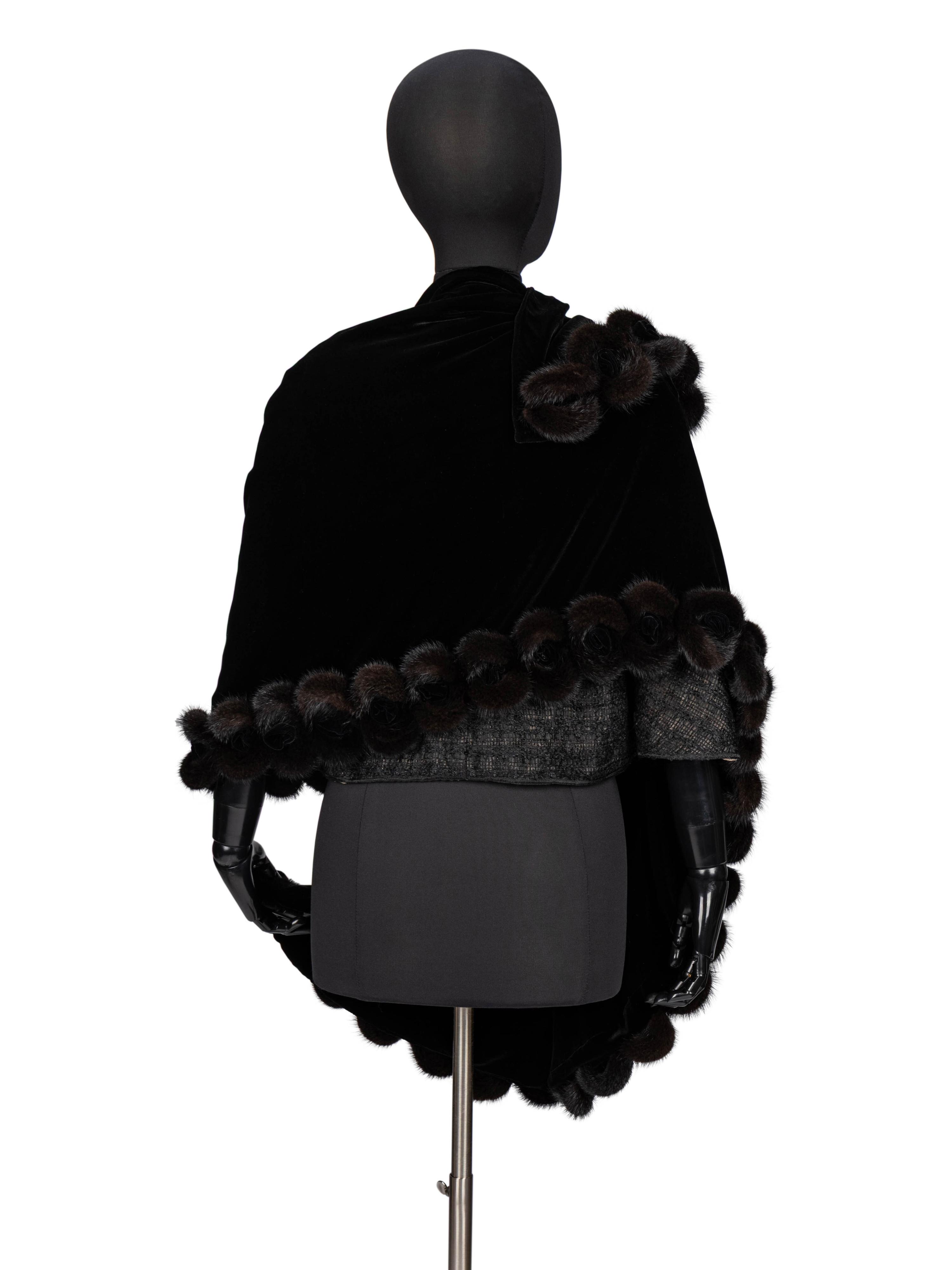 A Fur Stole & a Fur-Trimmed Velvet Wrap