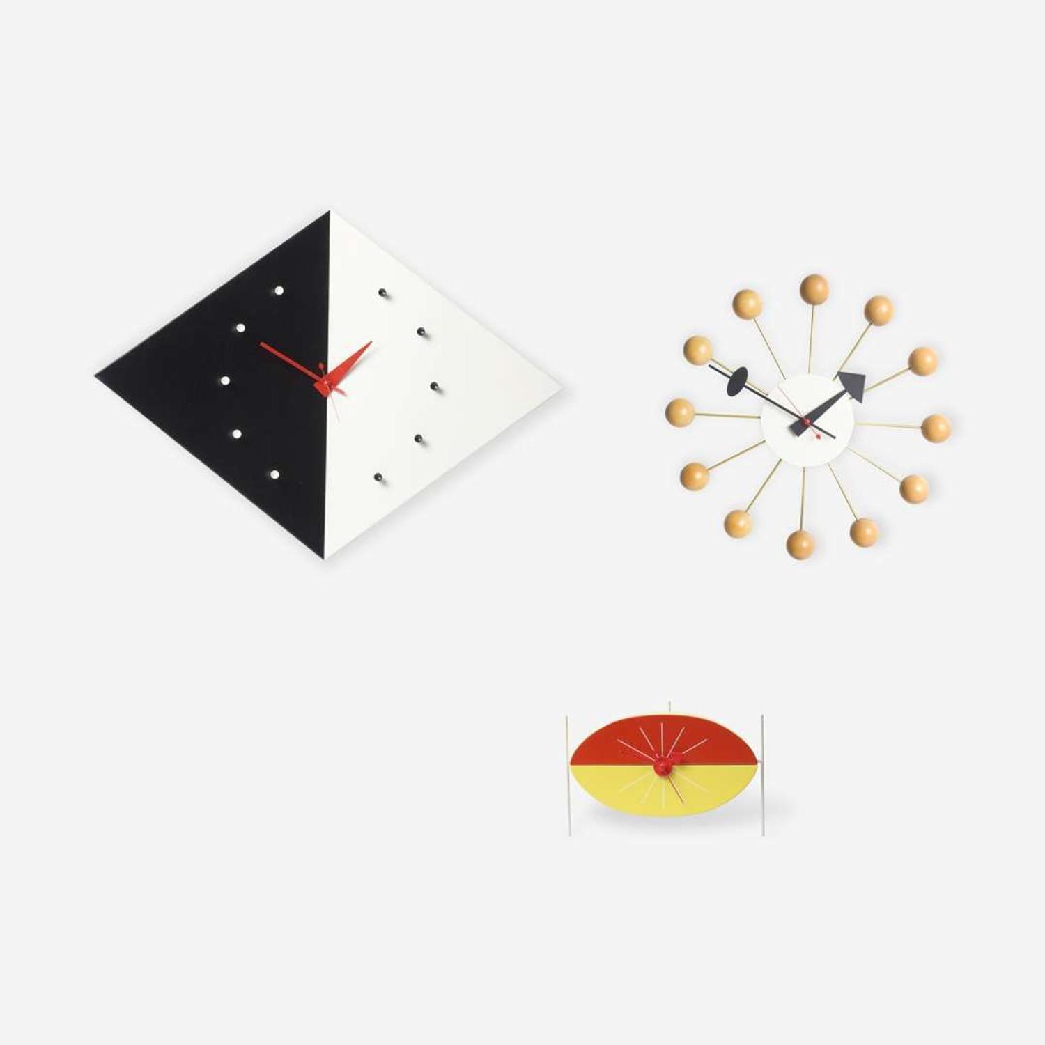 George Nelson (American, 1908-1986) Group of Table and Wall Clocks for Howard Miller, Vitra Design Museum, Poland/Germany, designed 1949-1954, the present lot circa 2000s