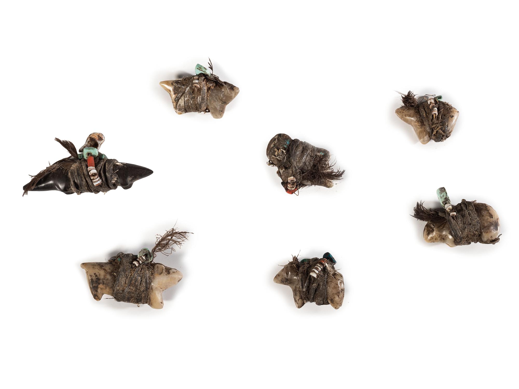 Hide Pouch with Fourteen Bear or Bobcat Stone Fetishes