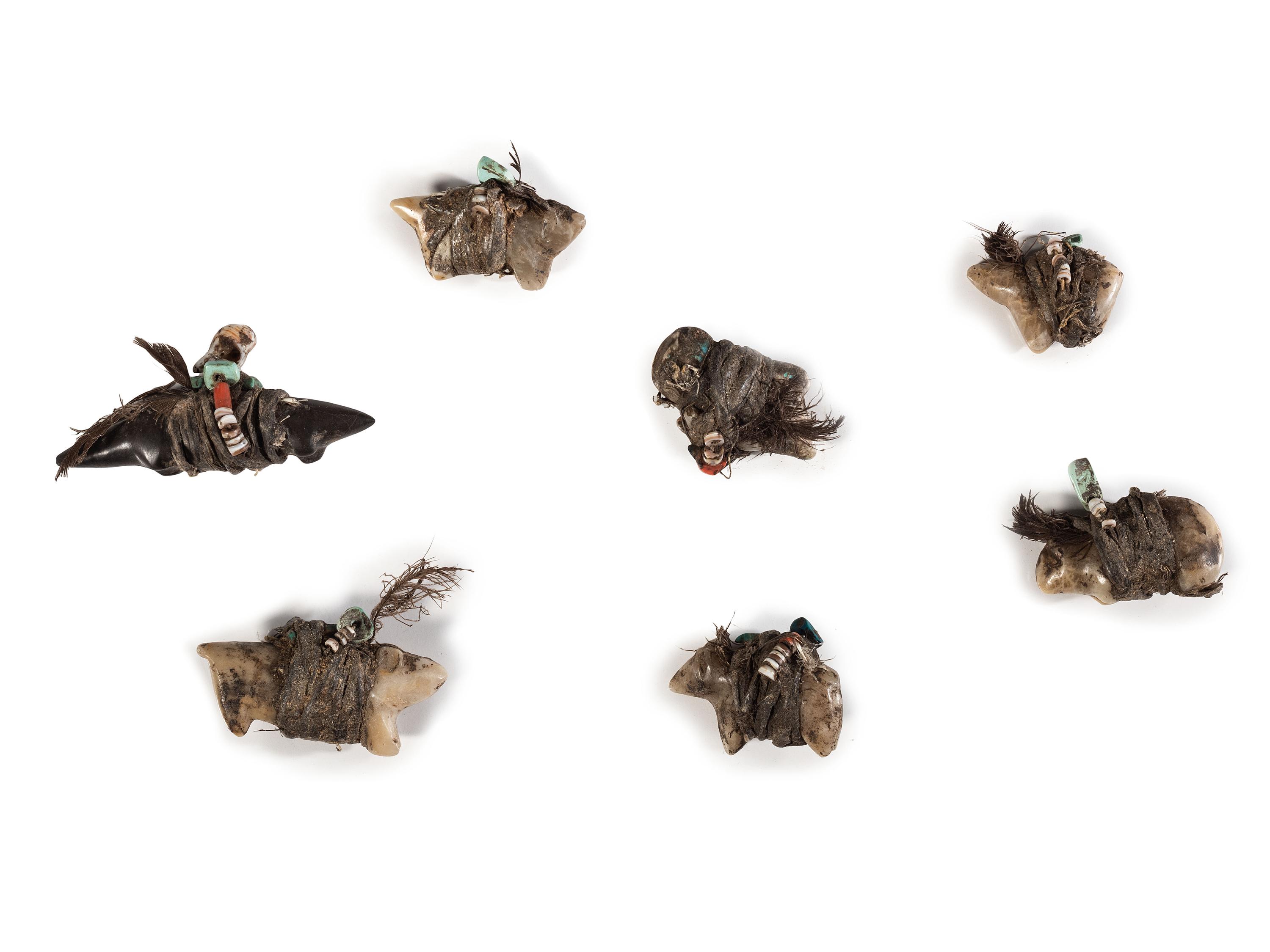 Hide Pouch with Fourteen Bear or Bobcat Stone Fetishes