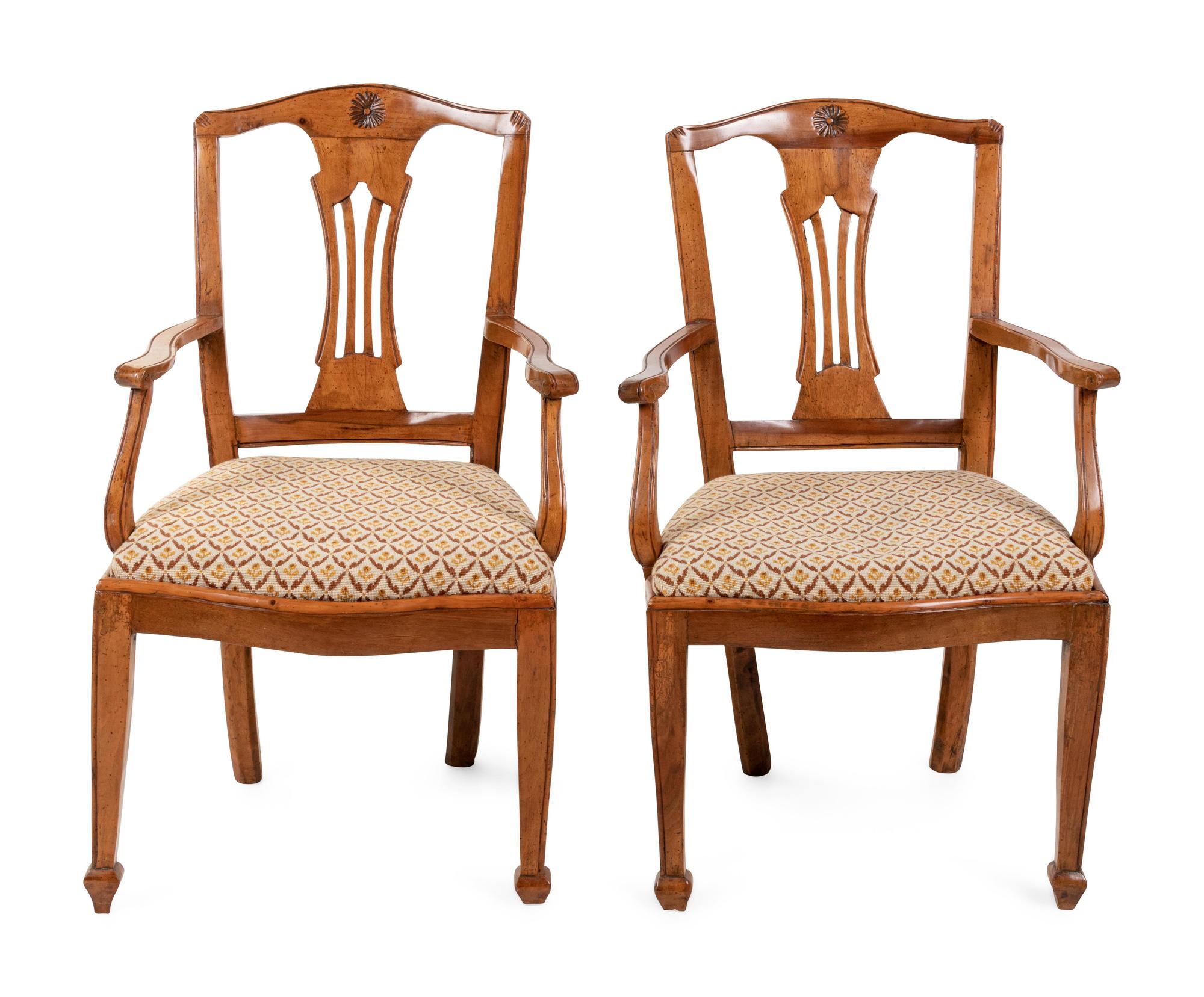 A Pair of Italian Fruitwood Armchairs