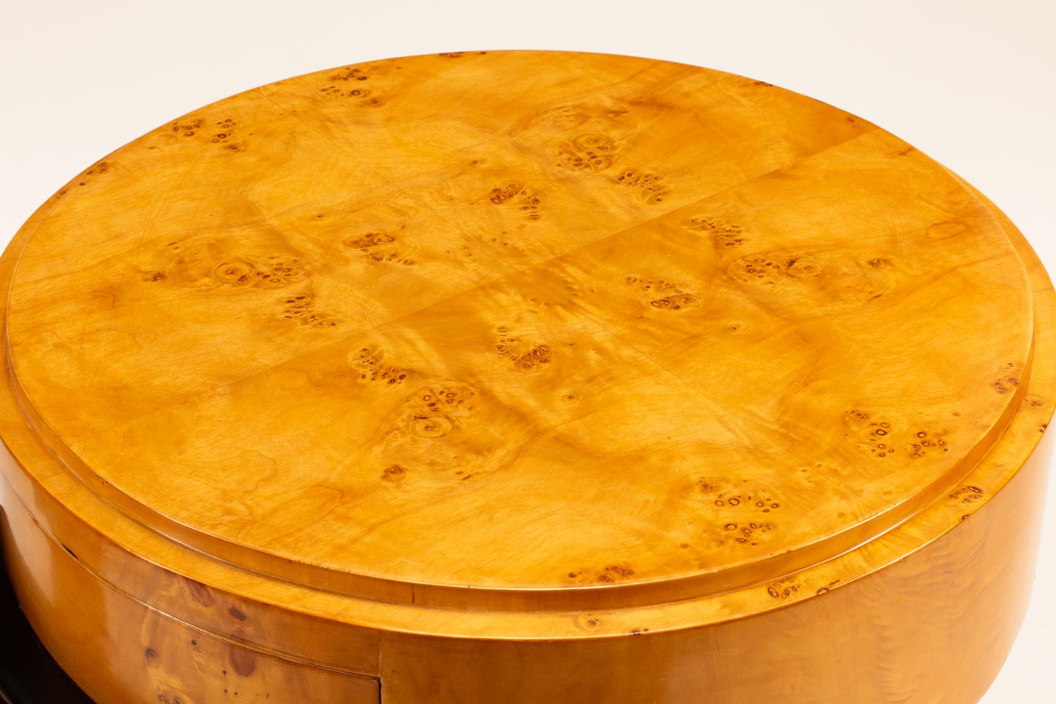A Pair of Art Deco Style Part Ebonized Burlwood Side Tables