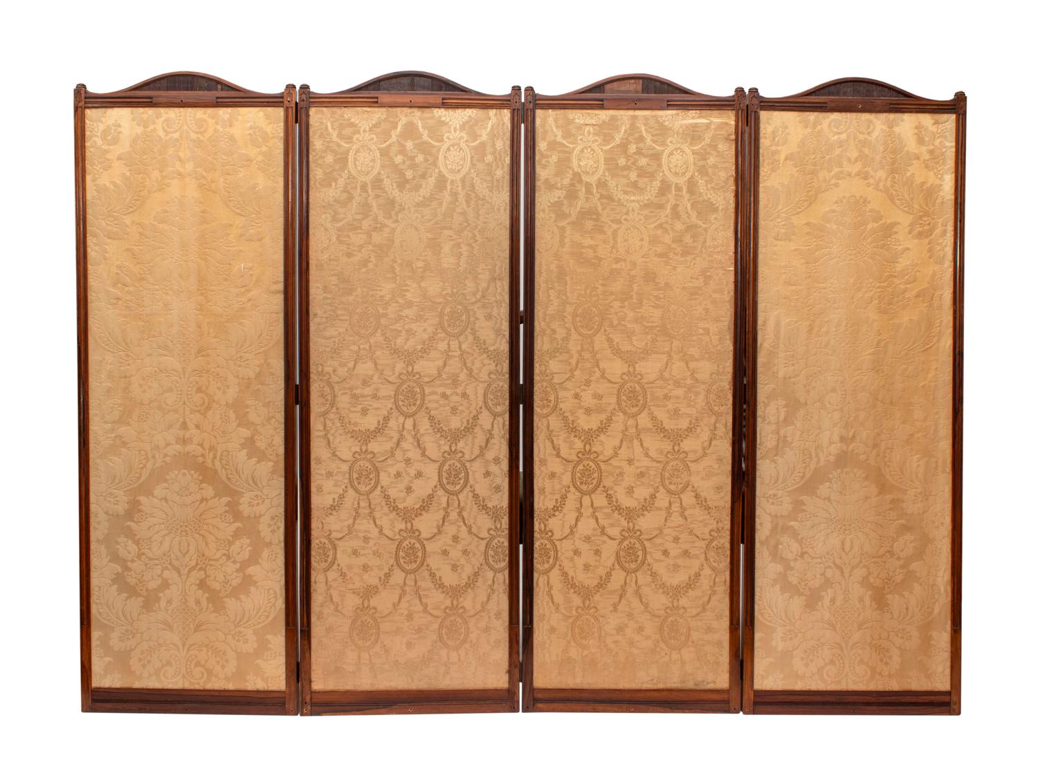An English Four-Panel Rosewood Framed Floor Screen — 20TH CENTURY