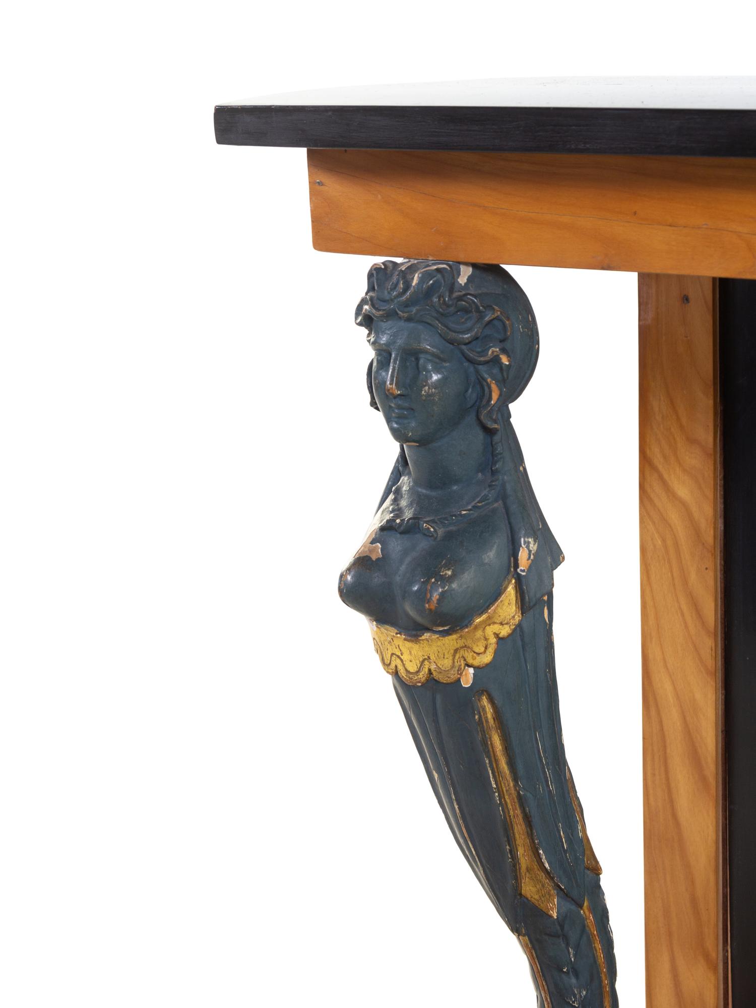 An Empire Style Painted and Parcel Gilt Walnut Console Table