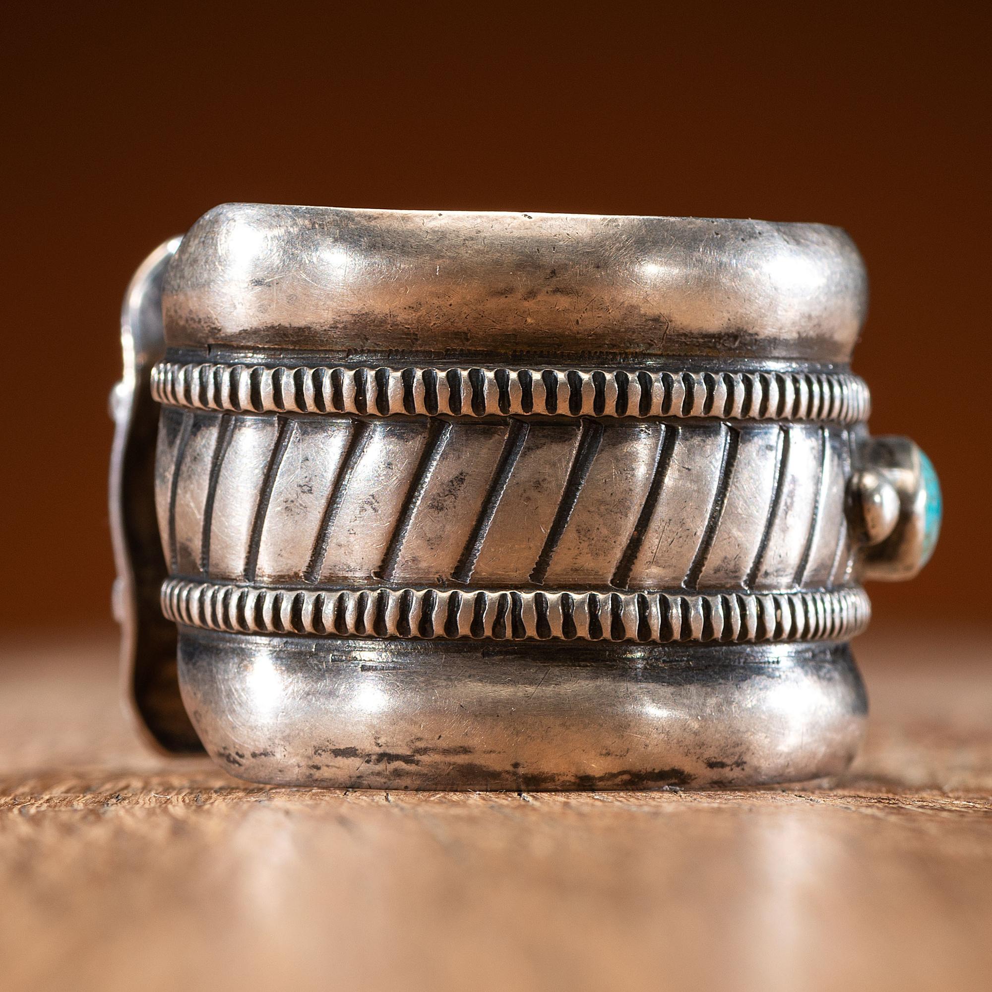 Joe H. and Teresita Quintana (Cochiti, 1915-1995 & 1924-1973) Silver and Turquoise Cuff Bracelet