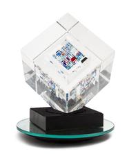 An American Studio Glass Sculpture, John Kuhn (b. 1949) Height overall 9 inches, height of cube 5 1/4 inches.