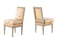 A Pair of Louis XVI Carved and Gray-Painted Side Chairs