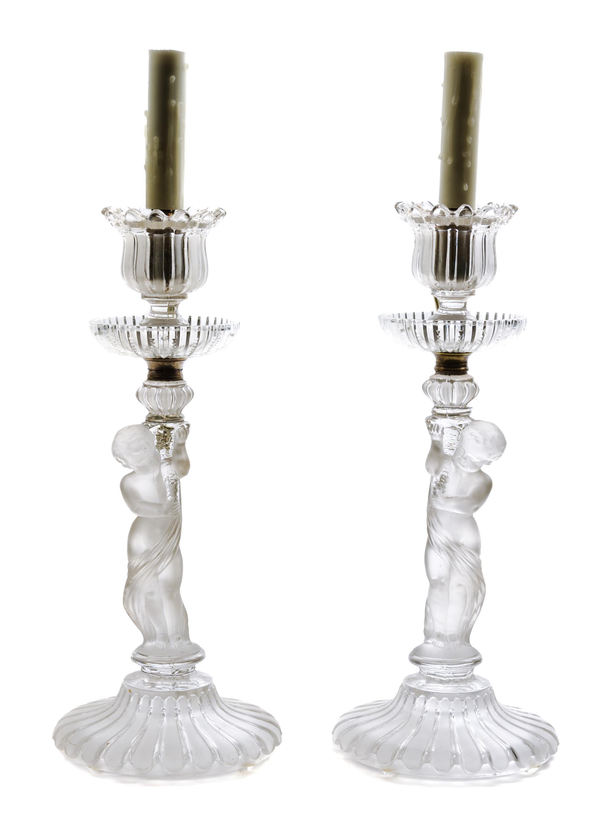 A Pair of Baccarat Figural Lamps Height 18 1/2 inches.