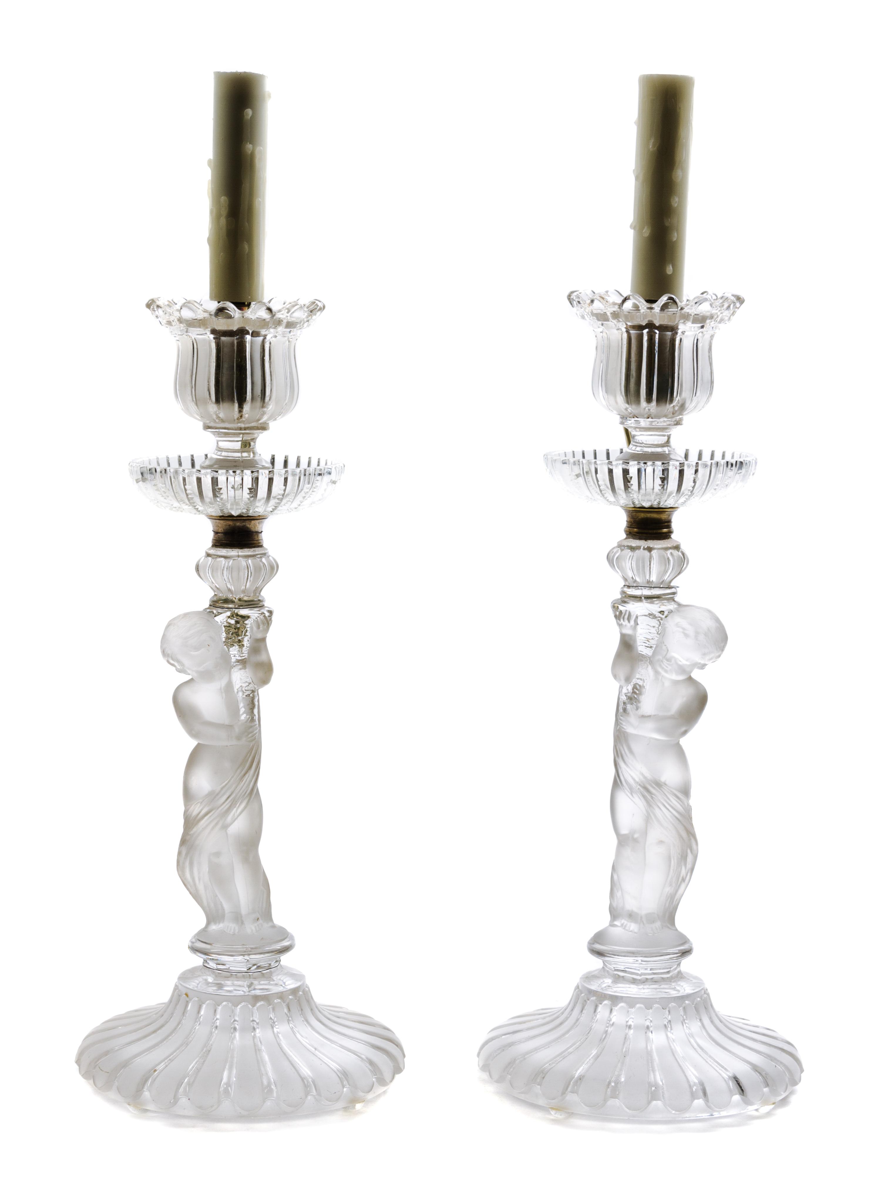 A Pair of Baccarat Figural Lamps Height 18 1/2 inches.
