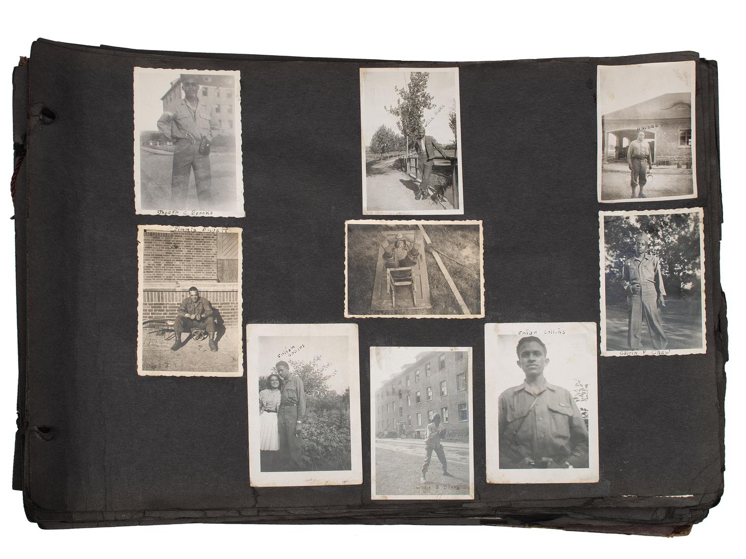[WORLD WAR II]. Photo album and insignia belonging to an African American soldier.