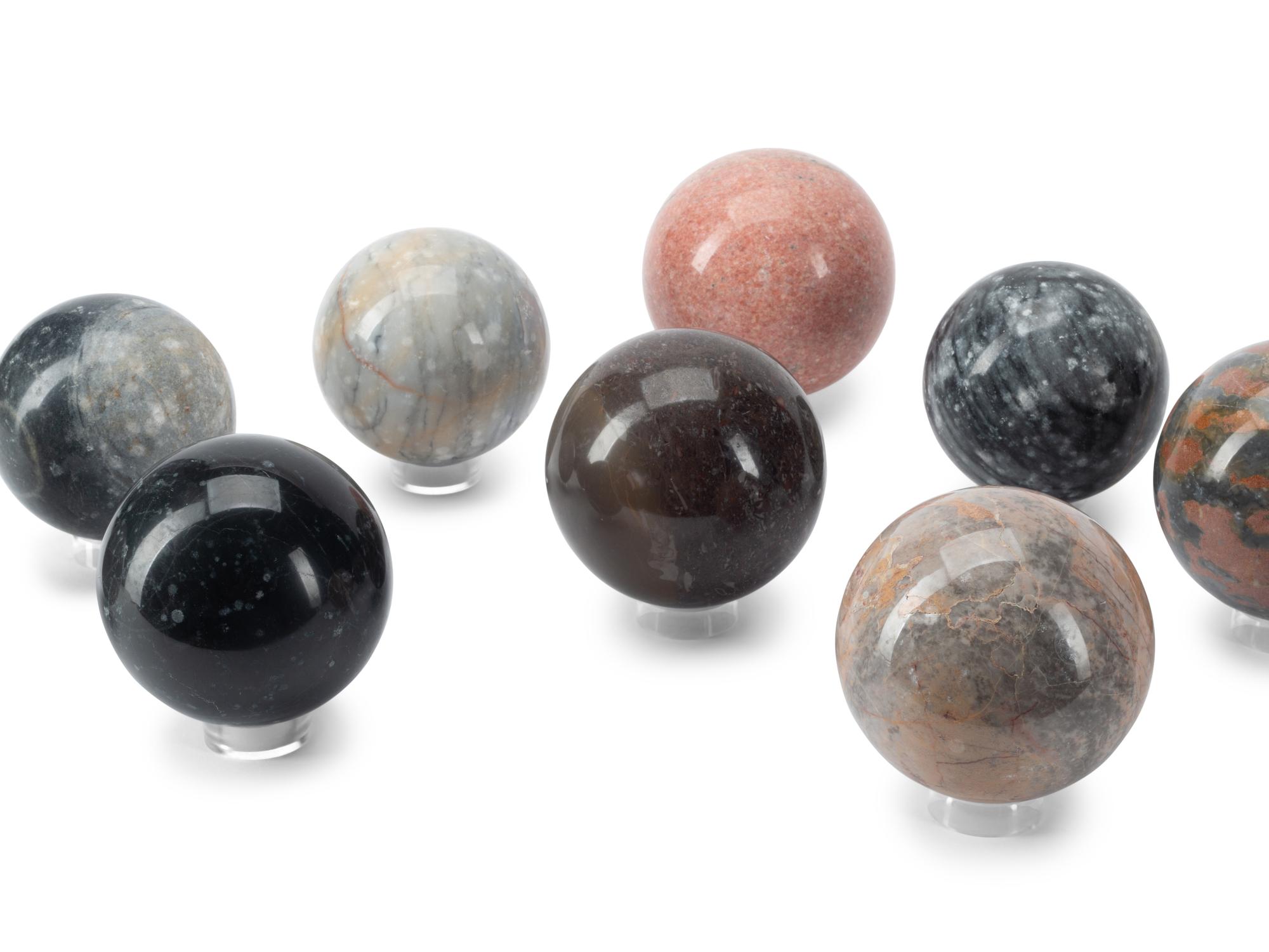 A Group of Ten Italian Grand Tour Style Marble Spherical Ornaments
