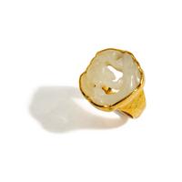 ED WIENER, YELLOW GOLD AND WHITE JADE RING