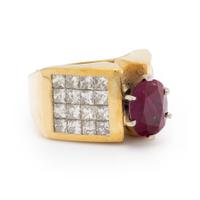 RUBY, DIAMOND, AND YELLOW GOLD RING