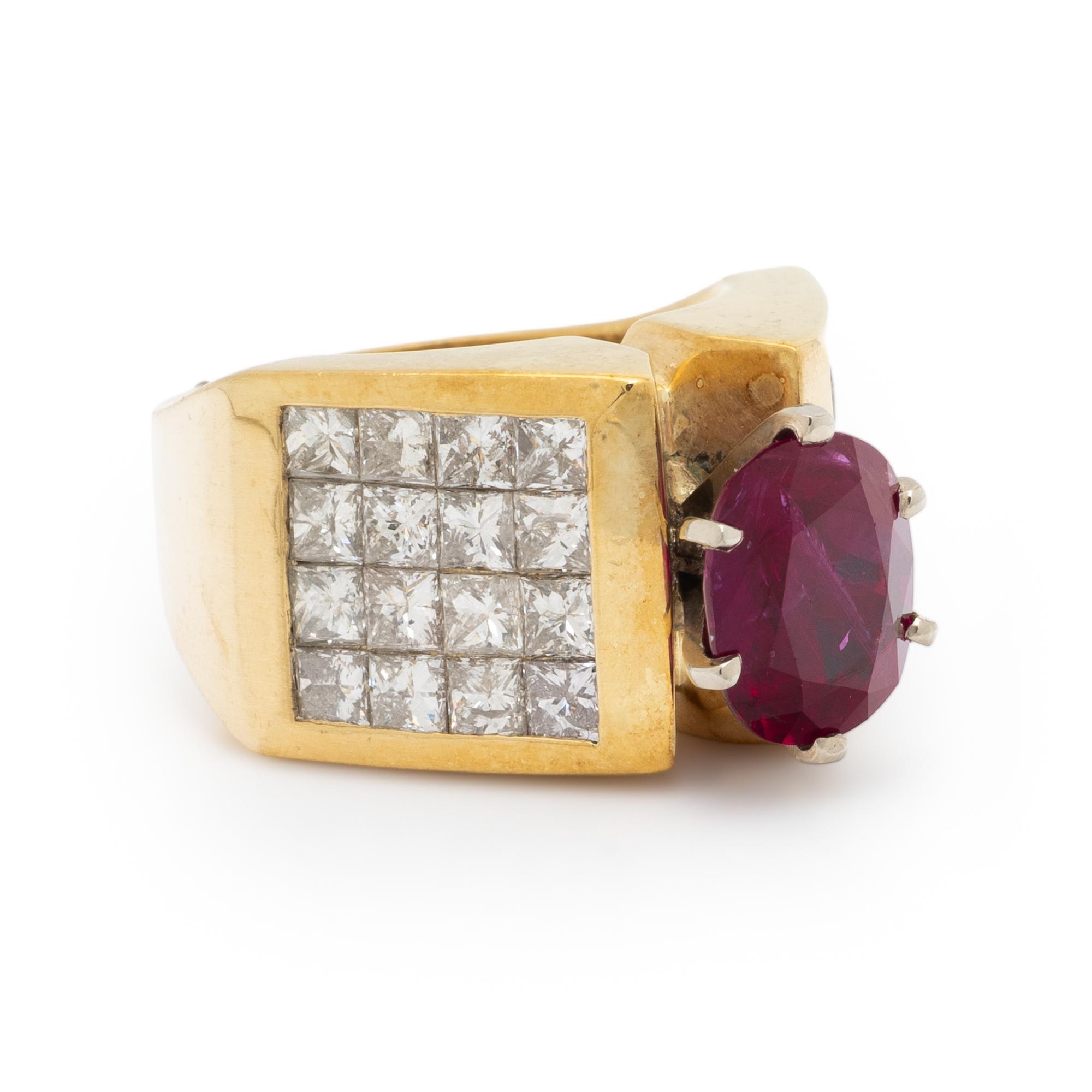 RUBY, DIAMOND, AND YELLOW GOLD RING