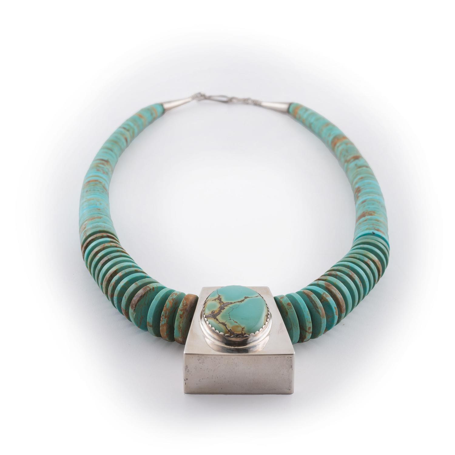 Lone Mountain Rolled Turquoise Necklace, with Sterling Silver Pendant