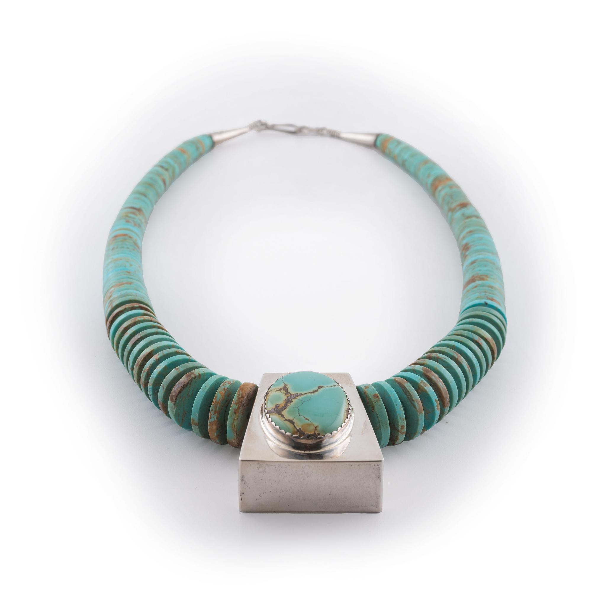 Lone Mountain Rolled Turquoise Necklace, with Sterling Silver Pendant