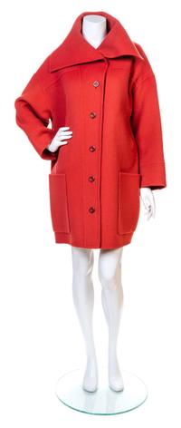 A Geoffrey Beene Melon Double Faced Wool Duffle Coat, Size 6.