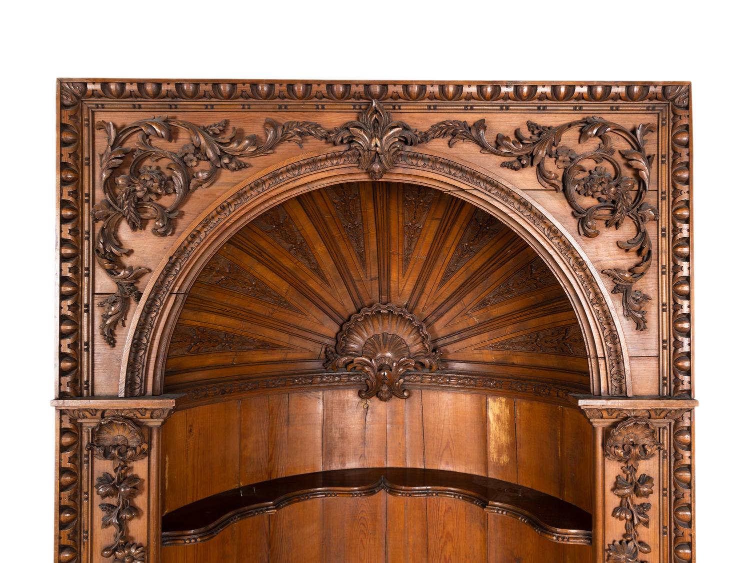 A Pair of English Carved Pine Cupboards