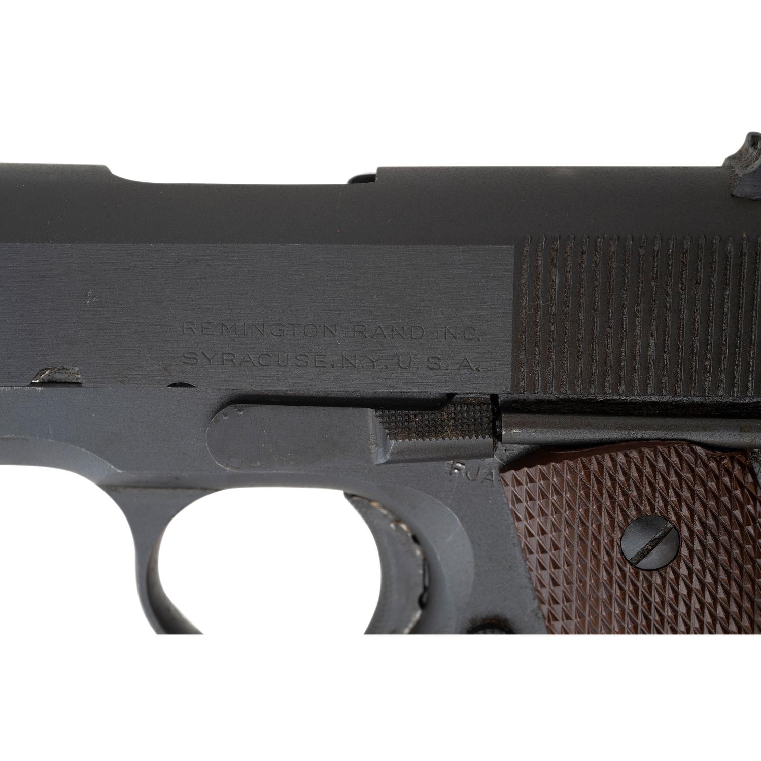 **Mid-1943 Production Remington Rand Model 1911A1 Pistol in Pasteboard Shipping Box with Two Magazines