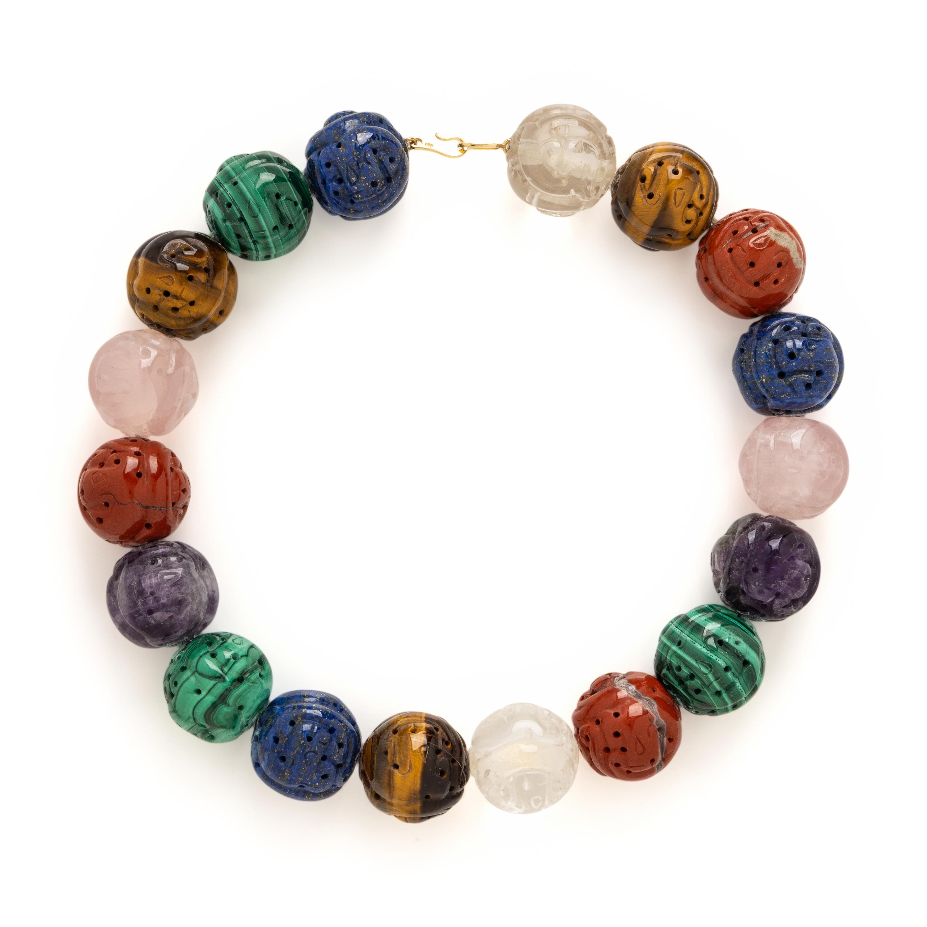 Multigem Carved Beaded Necklace