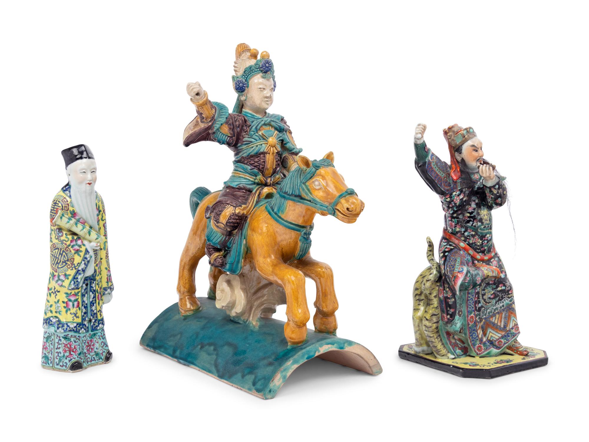 Three Chinese Glazed Porcelain Figures