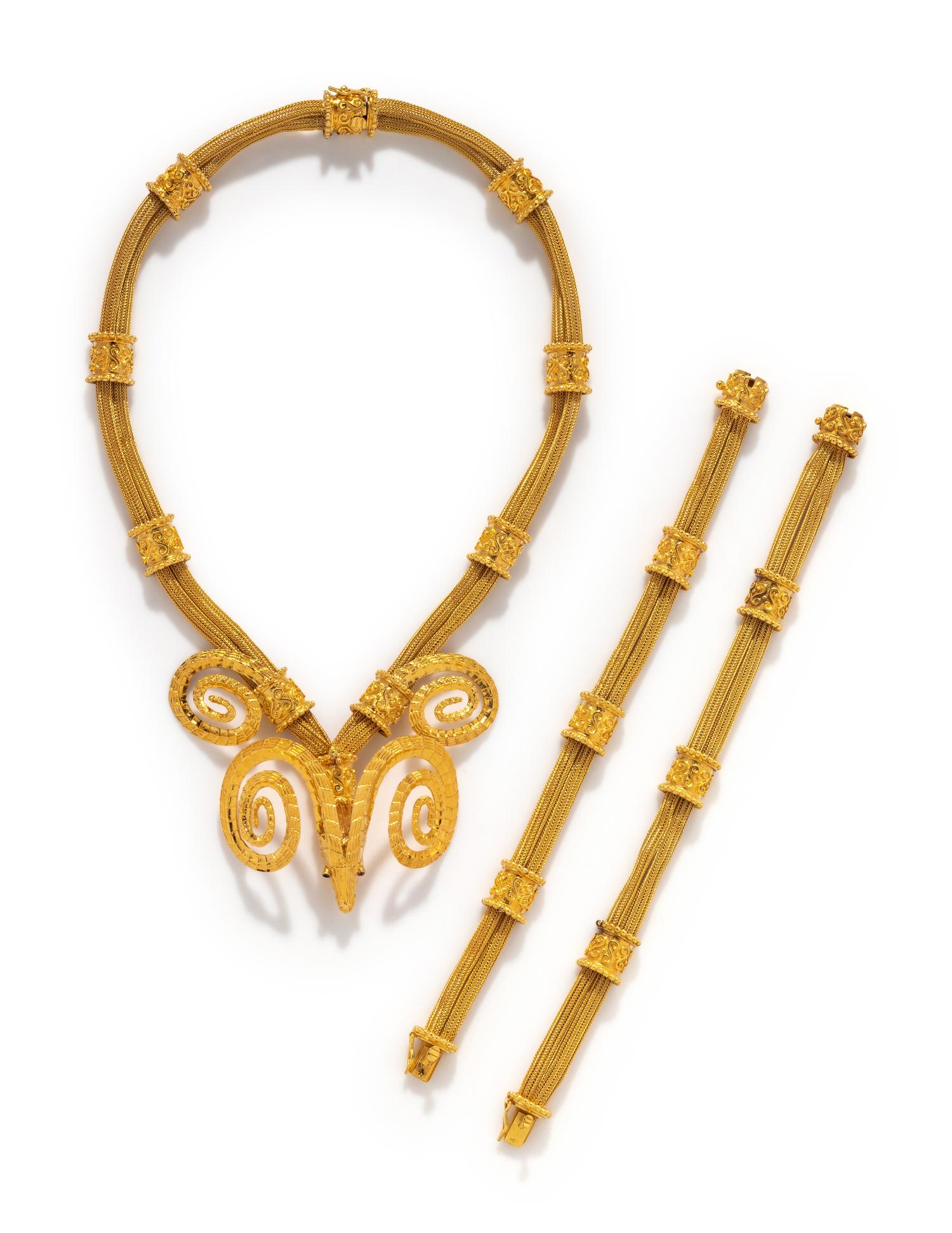 CONVERTIBLE YELLOW GOLD RAMS HEAD NECKLACE