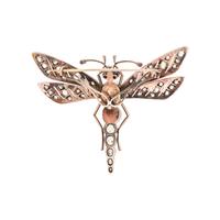 FRENCH, ANTIQUE, SILVER-TOPPED GOLD, NATURAL PEARL, DIAMOND AND RUBY DRAGONFLY BROOCH