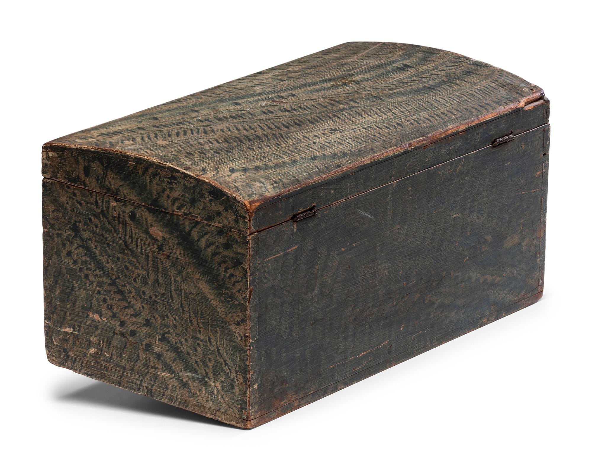 A Country Federal Blue Sponge Painted Pine Dome Top Box, 19th Century
