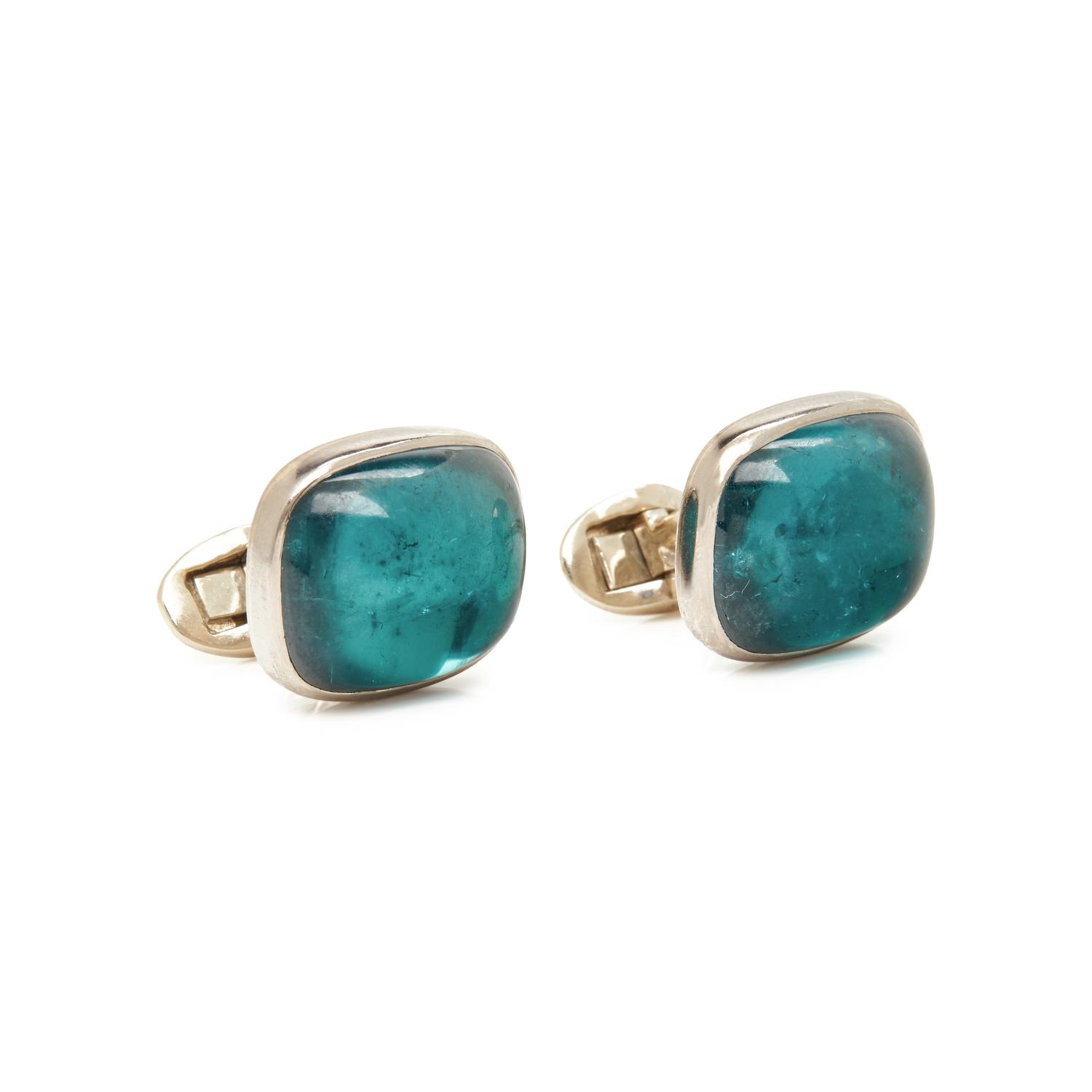 WHITE GOLD AND INDICOLITE TOURMALINE CUFFLINKS