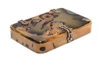 A Russian Marcasite Mounted Hardstone Box, 19th/20th Century, of rectangular form with a jeweled clasp and hinges.